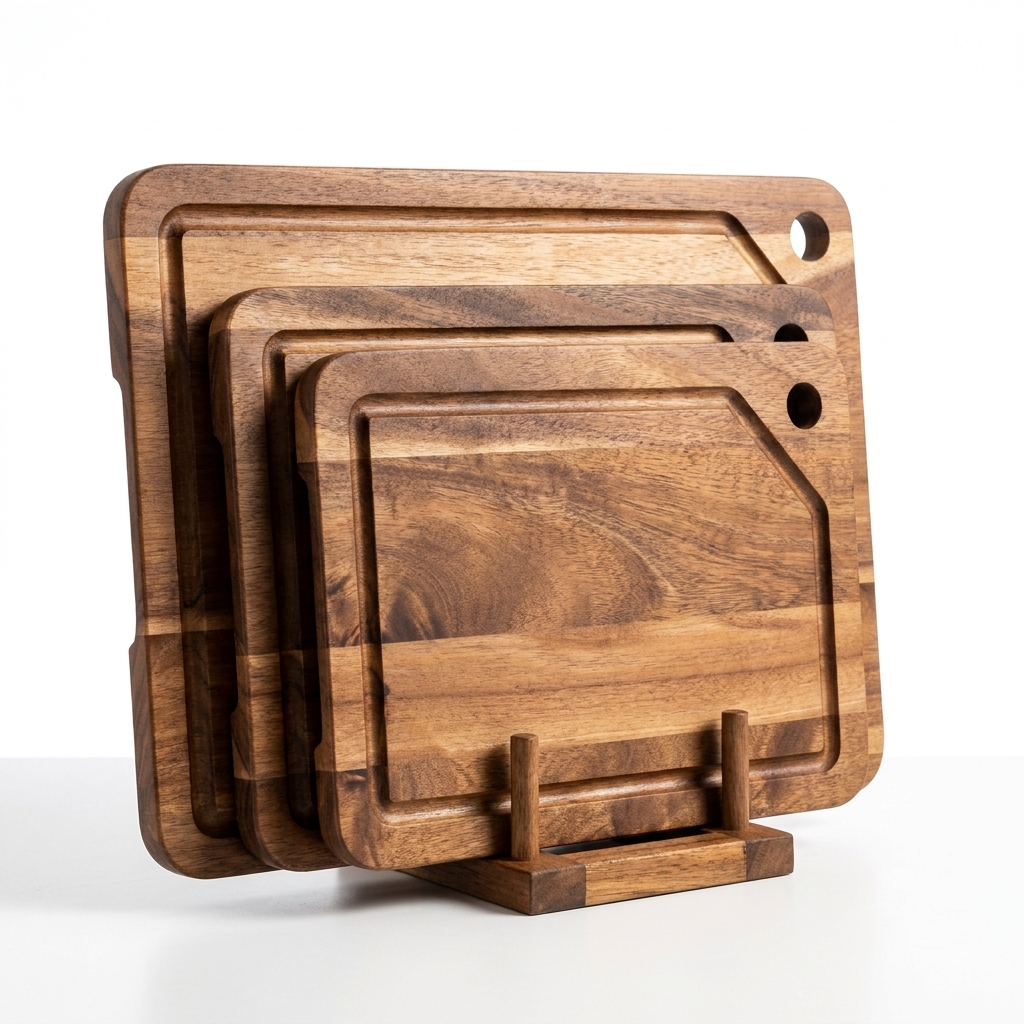 Acacia Wood Cutting Board Set with Stand Design