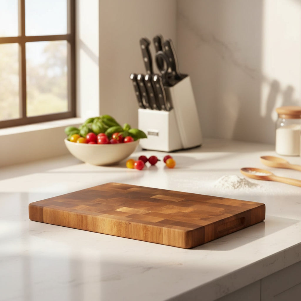 Acacia Wood Cutting Board with Block Pattern