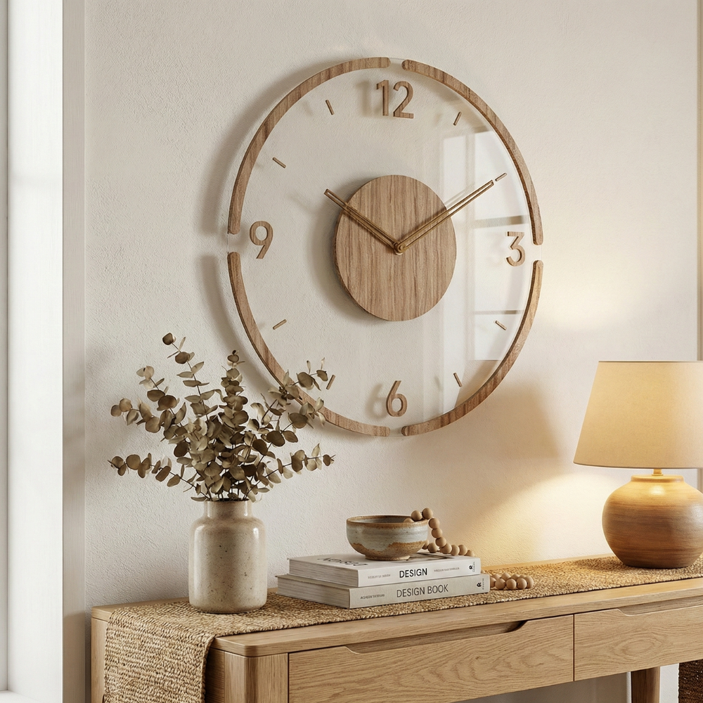 Acrylic Wood Wall Clock with Minimalist Design