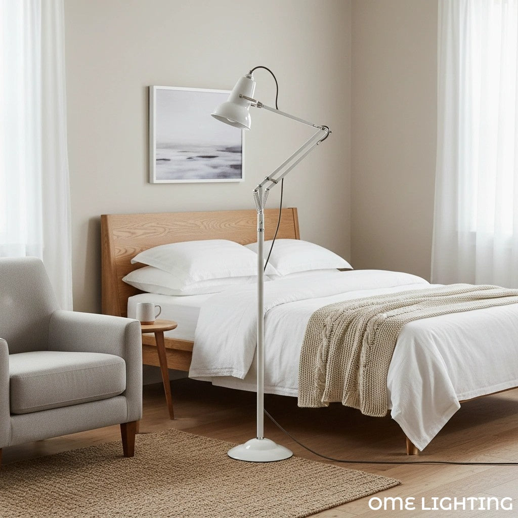 Adjustable Industrial Floor Lamp with Swing Arm for Task Lighting