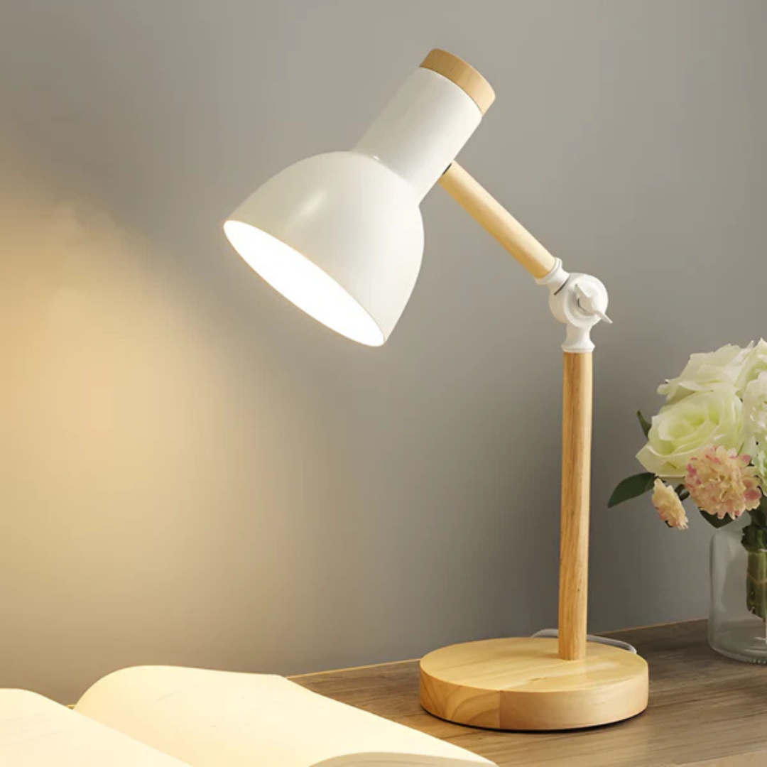Adjustable Wood Desk Lamp with Metal Shade