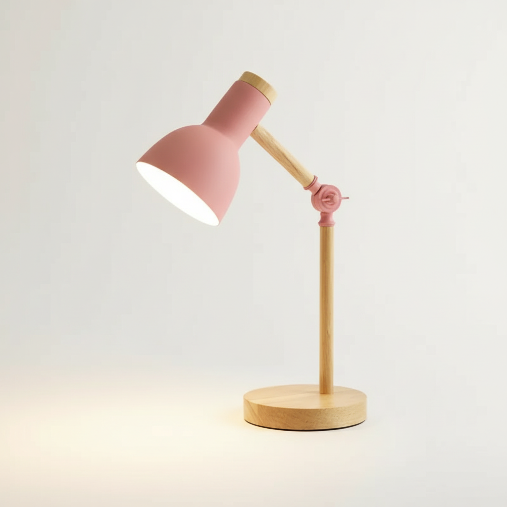 Adjustable Wood Desk Lamp with Metal Shade