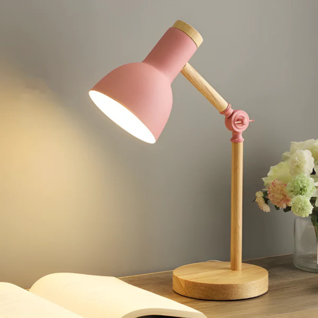 Adjustable Wood Desk Lamp with Metal Shade