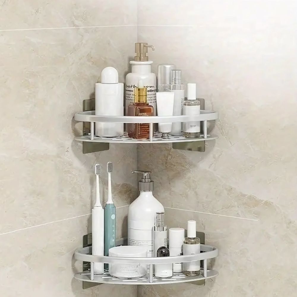 Aluminum Shower Bathroom Accessories Caddy with Corner Storage Design