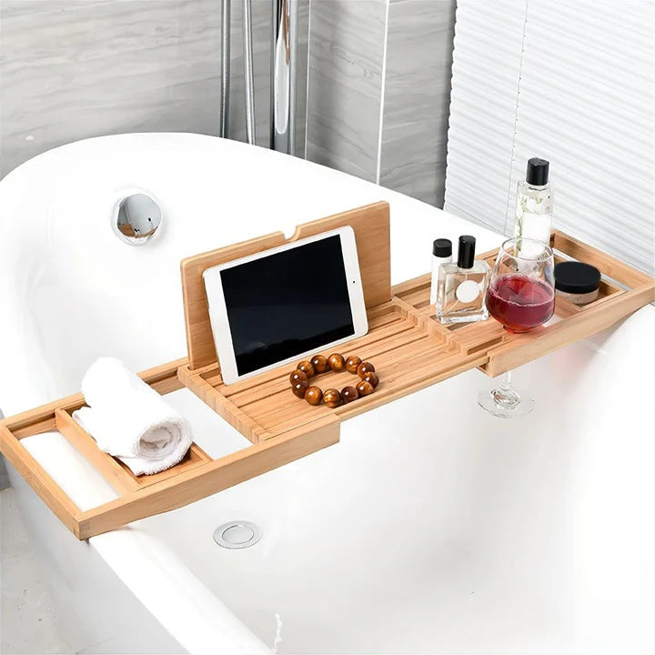 Bamboo Bath Caddy Bathroom Accessories with Expandable Tray Design
