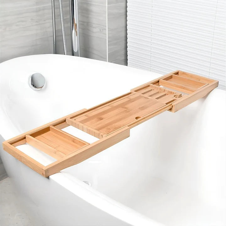 Bamboo Bath Caddy Bathroom Accessories with Expandable Tray Design