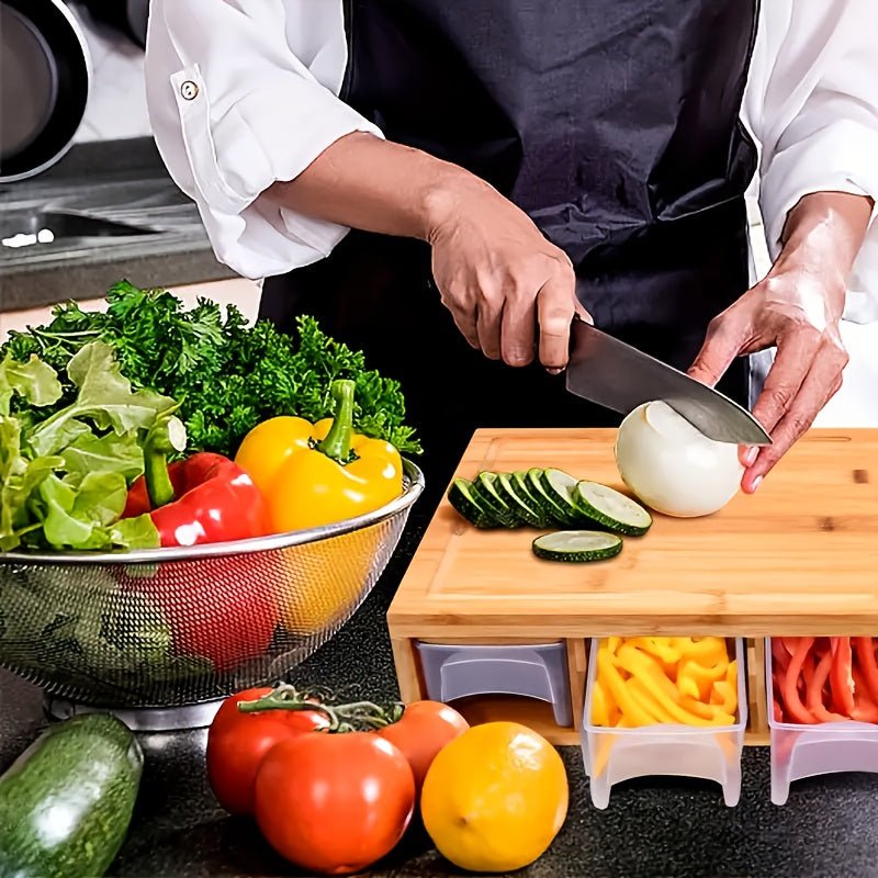 Bamboo Cutting Board with Storage Tray System