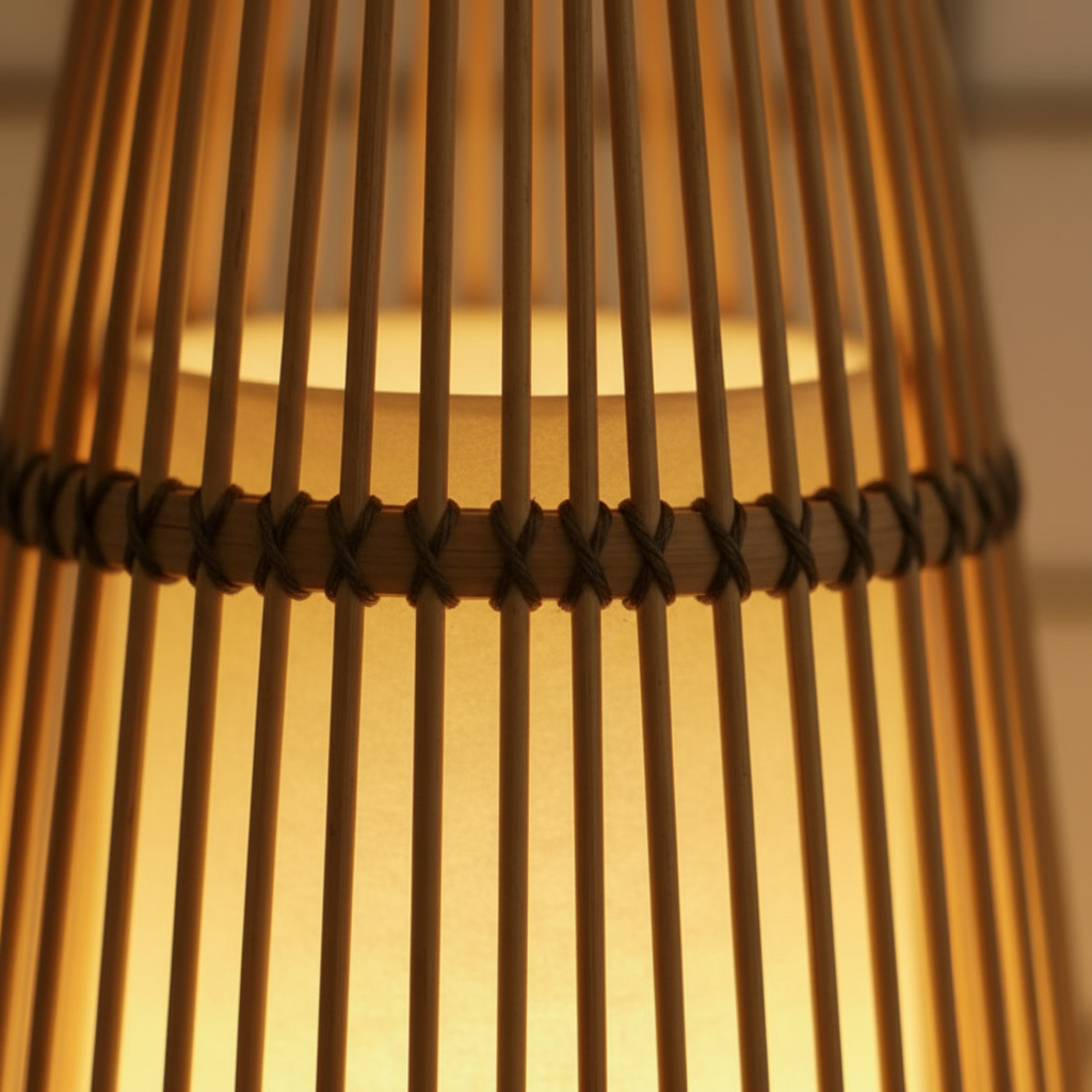 Bamboo Floor Lamp with Cone Woven Design