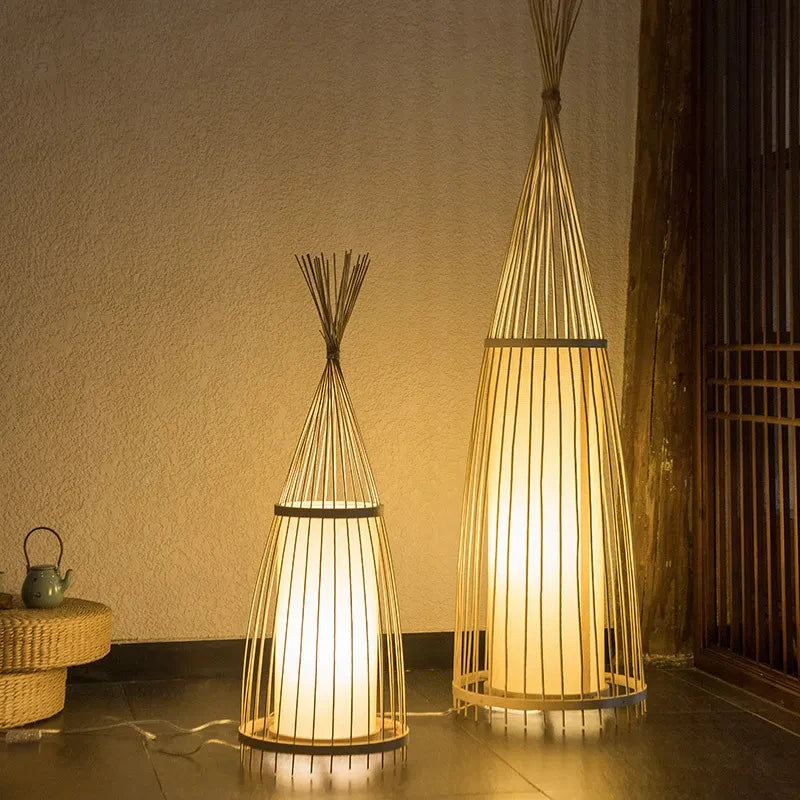 Bamboo Floor Lamp with Cone Woven Design