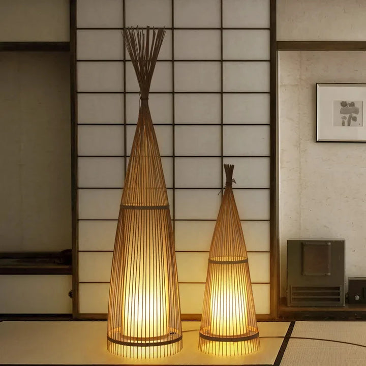 Bamboo Floor Lamp with Cone Woven Design