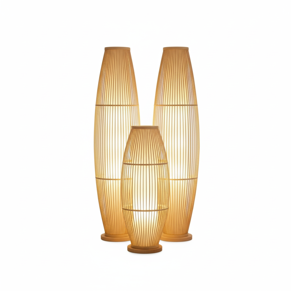 Bamboo Floor Lamp with Natural Woven Shade