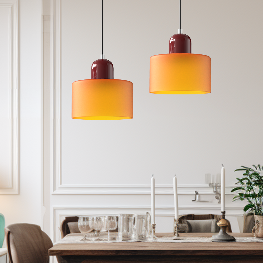 Bauhaus Glass Pendant Light with Colored Shade