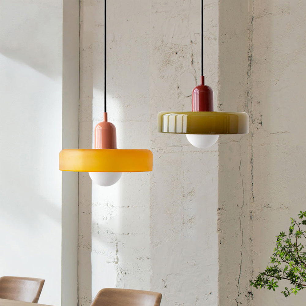 Bauhaus Glass Pendant Light with Ring Shade