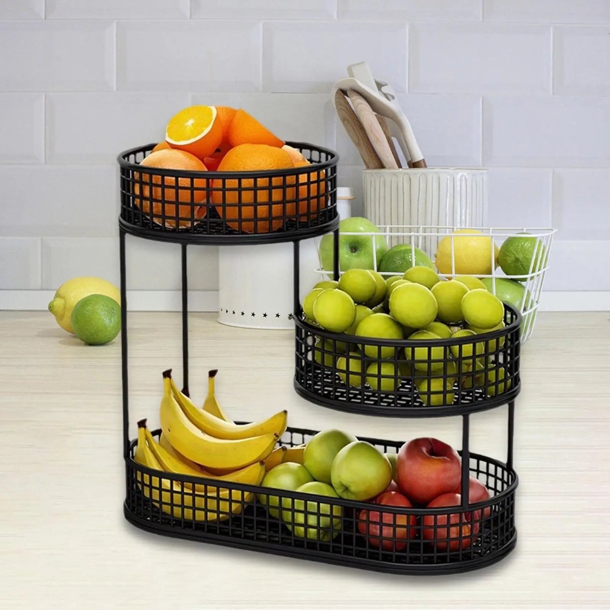 Black Metal Fruit Basket 3 Tier Food Storage