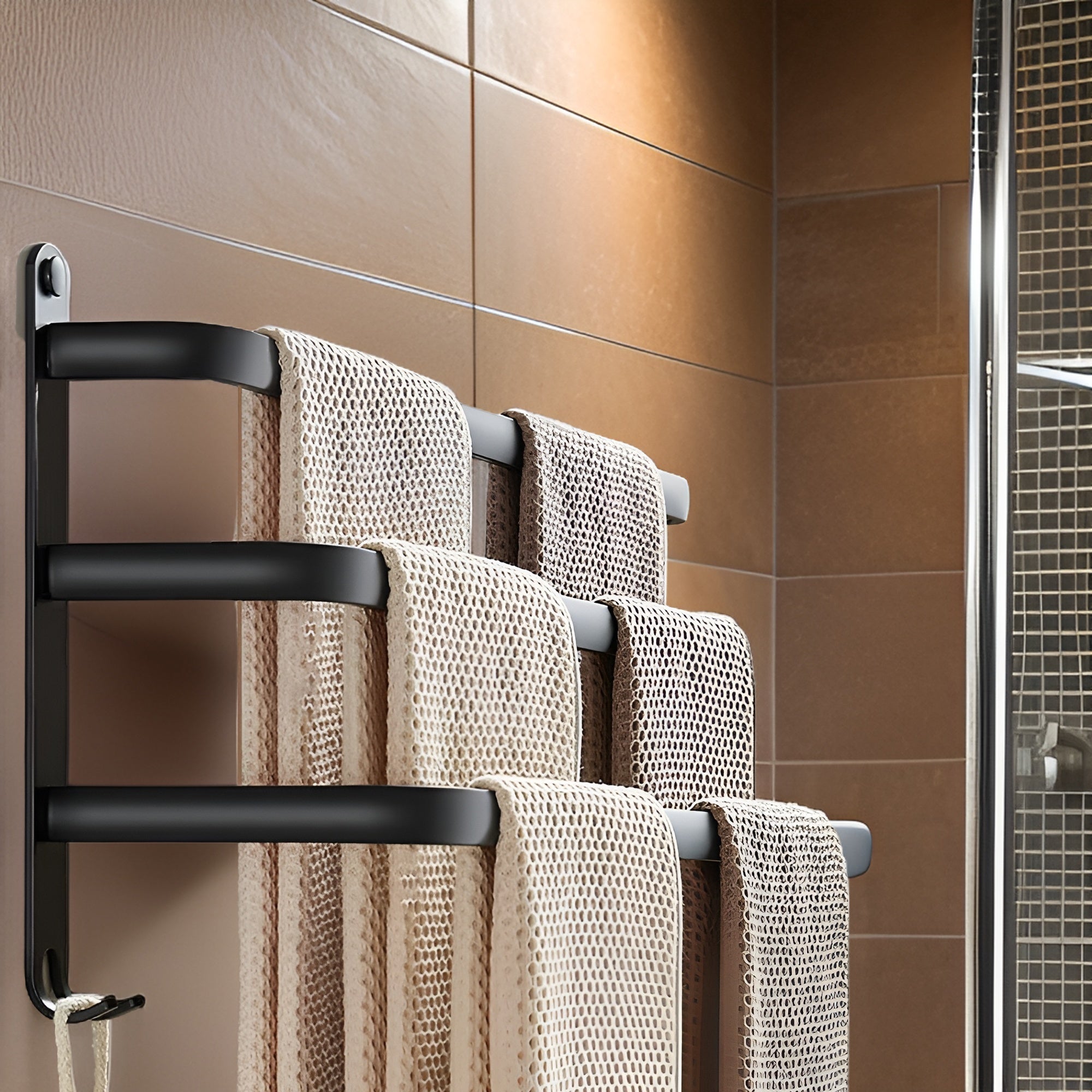 Black Wall Shelf Rack with Hooks Storage Design