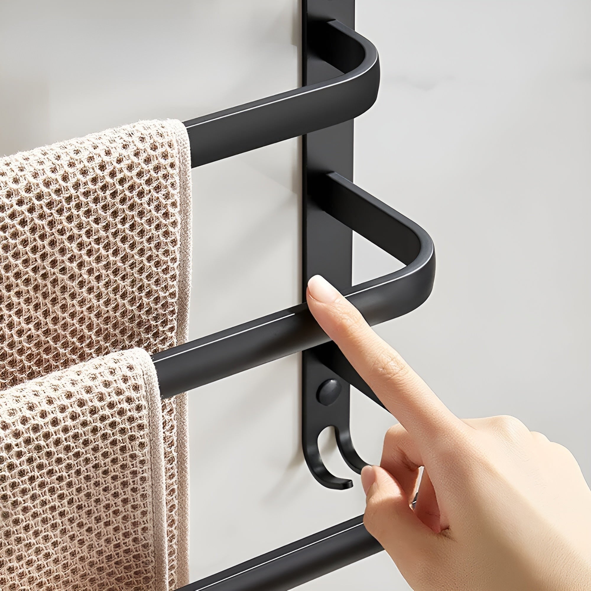 Black Wall Shelf Rack with Hooks Storage Design