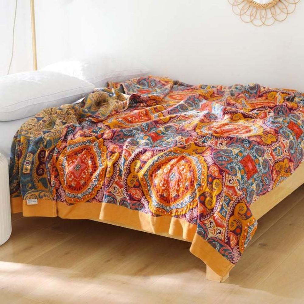 Boho Cotton Throw Blanket with Sunrise Pattern