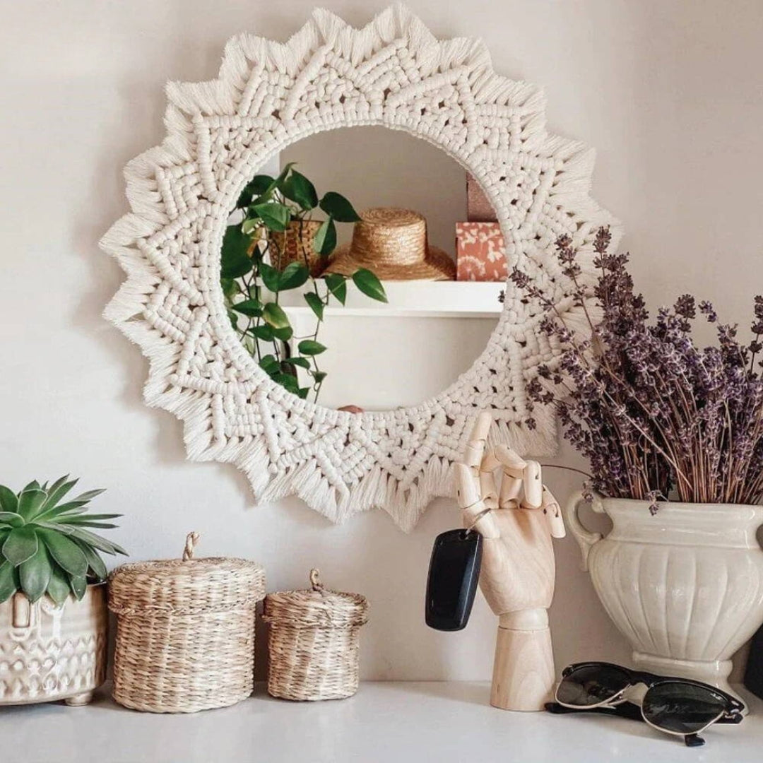 Boho Macrame Mirror with Tassel Fringe Design