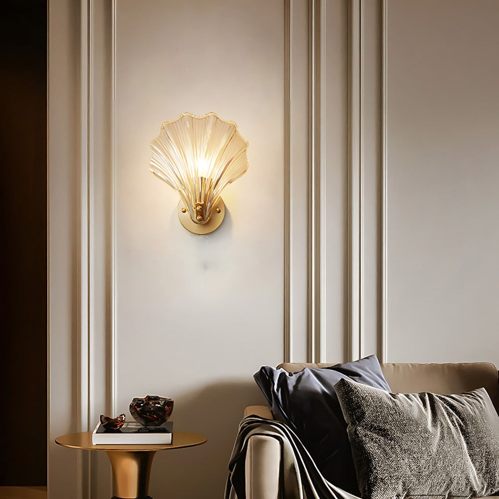 Brass Glass Seashell Wall Sconce with LED