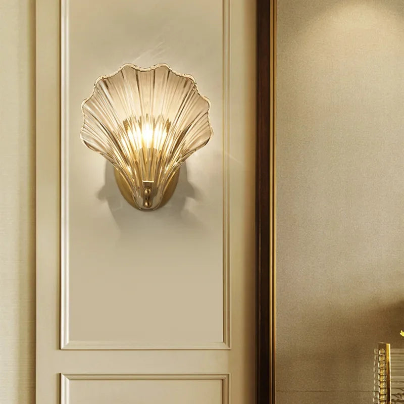 Brass Glass Seashell Wall Sconce with LED