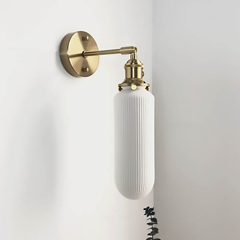 Brass Pleated Glass Wall Sconce with Soft LED