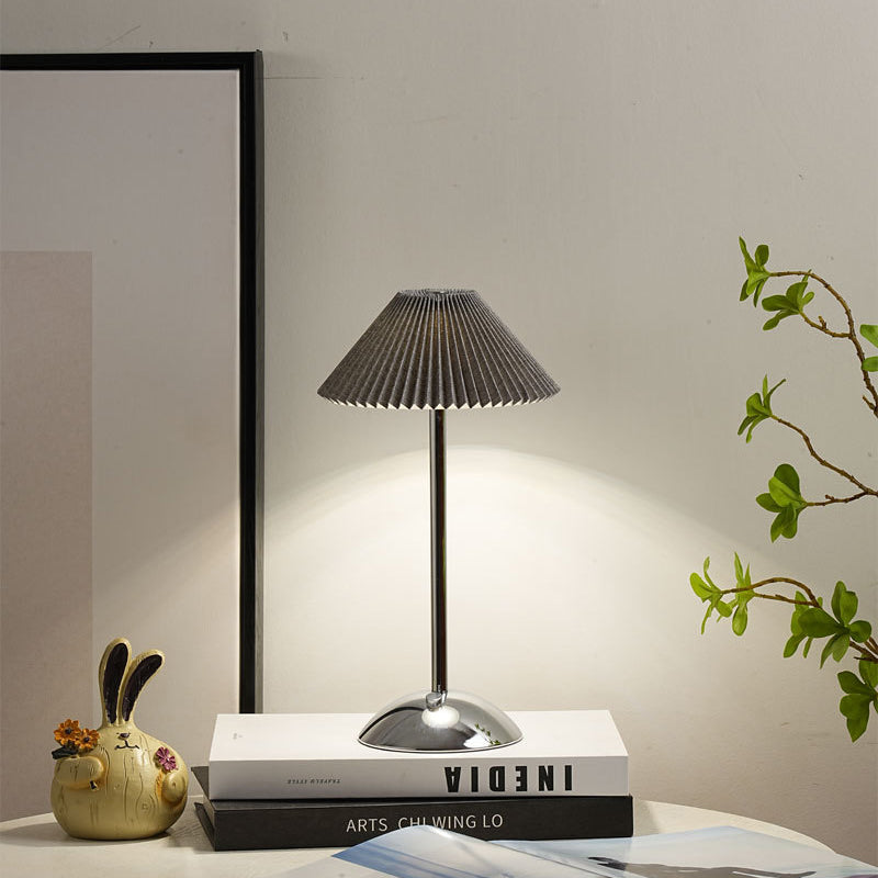Brass Pleated Table Lamp with Fabric Shade