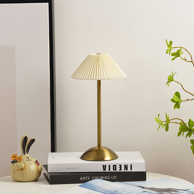 Brass Pleated Table Lamp with Fabric Shade