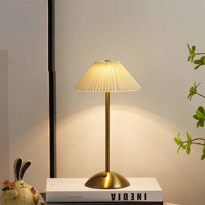 Brass Pleated Table Lamp with Fabric Shade