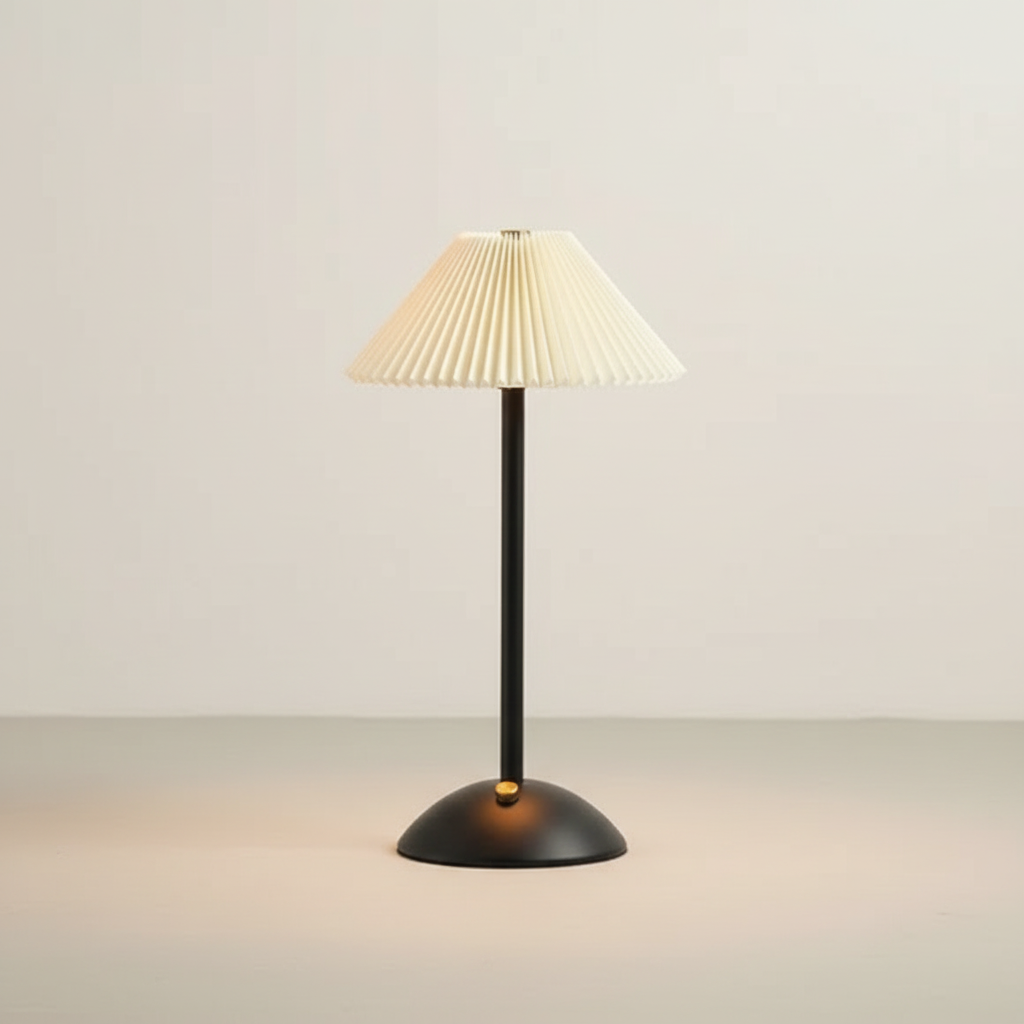 Brass Pleated Table Lamp with Fabric Shade
