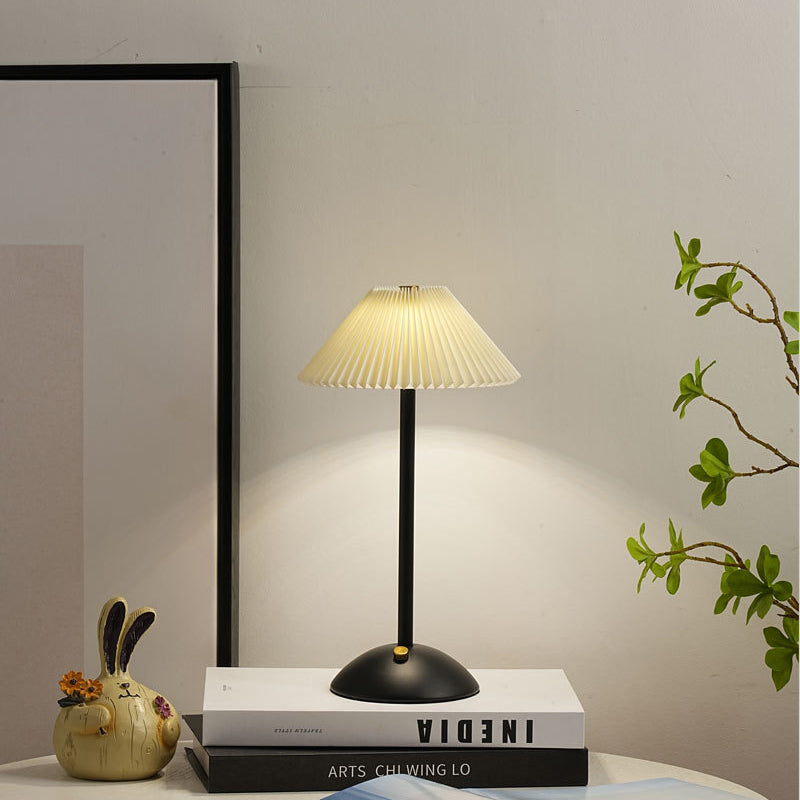 Brass Pleated Table Lamp with Fabric Shade