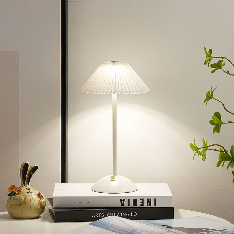 Brass Pleated Table Lamp with Fabric Shade