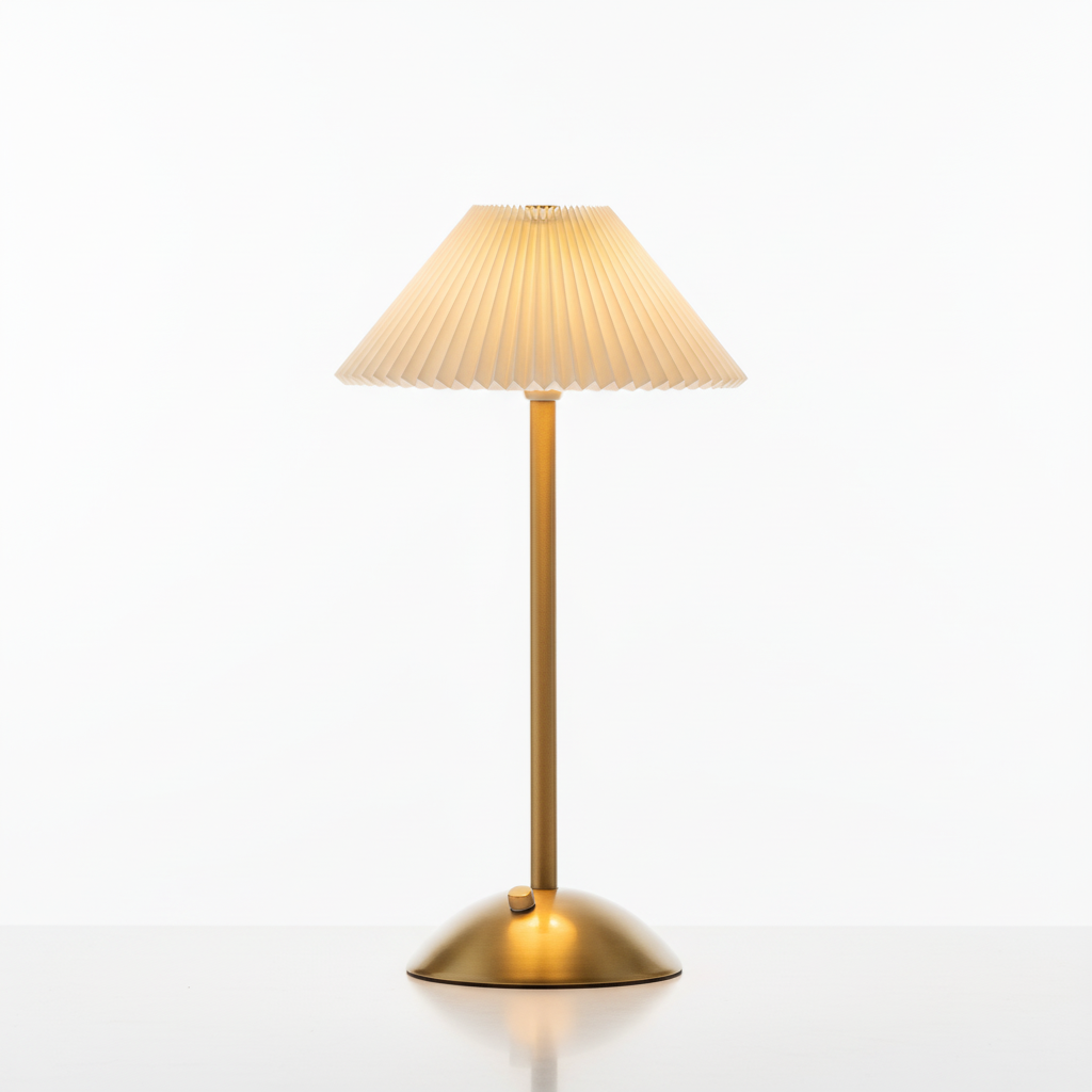 Brass Pleated Table Lamp with Fabric Shade