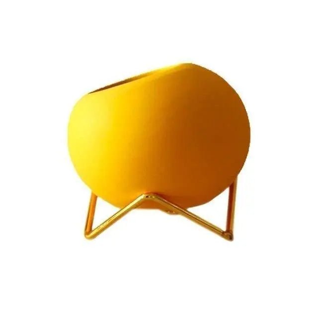 Ceramic Planter Pots with Metal Stand Set