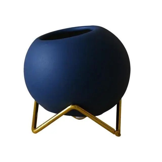 Ceramic Planter Pots with Metal Stand Set