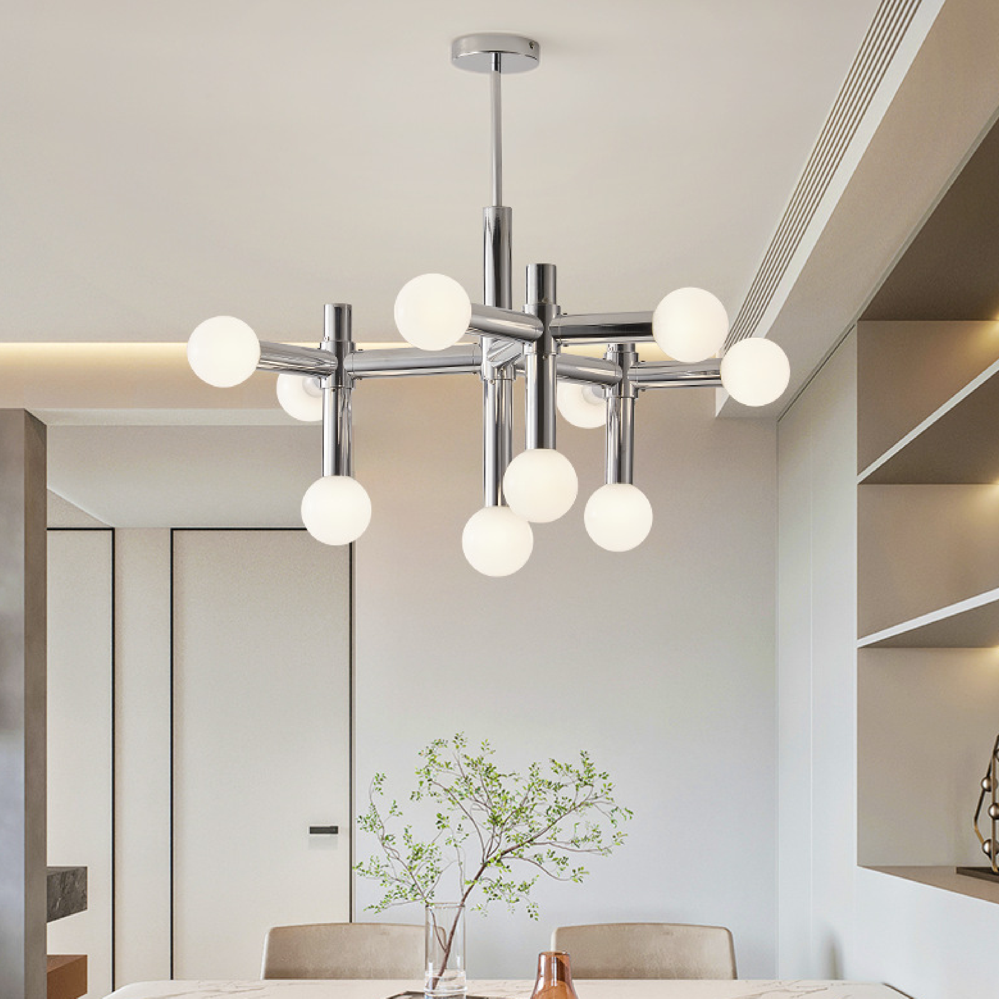 Chrome Globe Chandelier with Sputnik Design