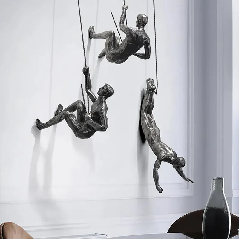 Climbing Man Wall Sculpture Set with Modern Design