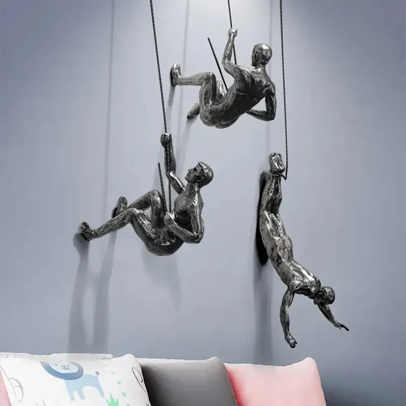 Climbing Man Wall Sculpture Set with Modern Design
