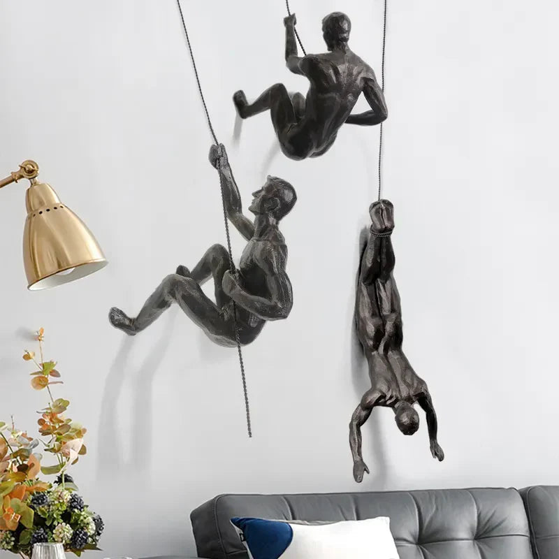 Climbing Man Wall Sculpture Set with Modern Design