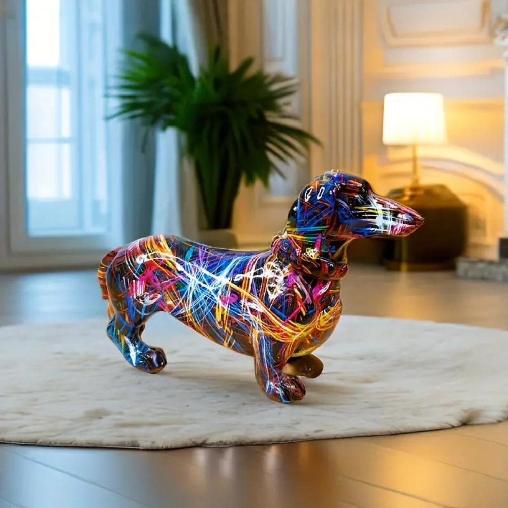 Colorful Dachshund Sculpture with Abstract Art Design