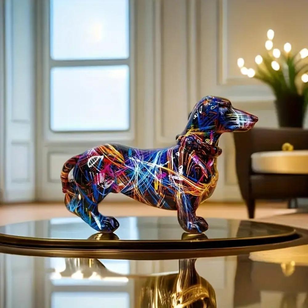 Colorful Dachshund Sculpture with Abstract Art Design