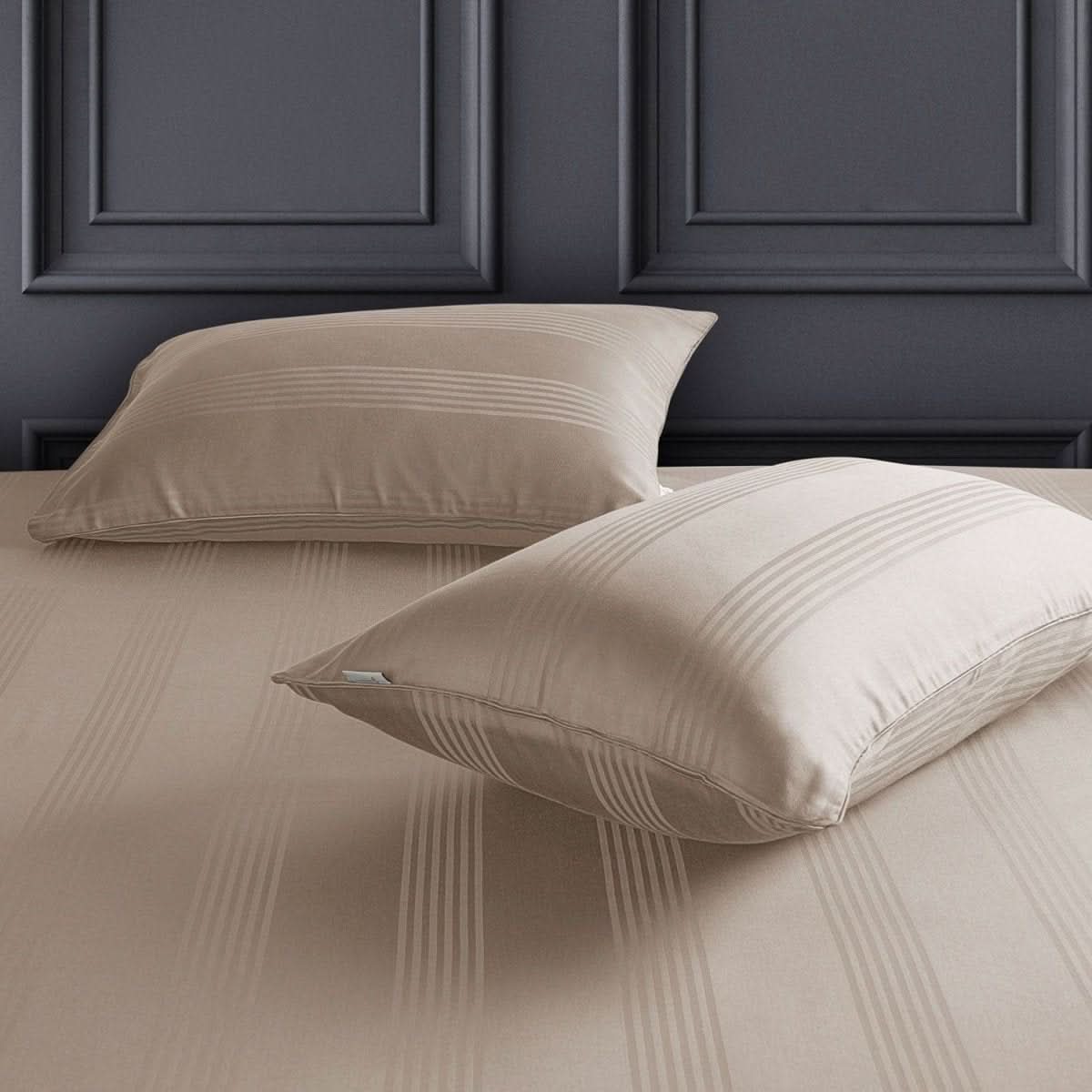 Cotton Pillow Covers with Striped Hotel Style Design