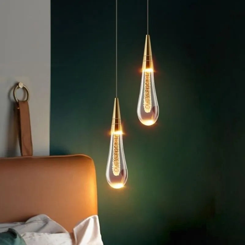 Crystal Droplet Pendant Light with Modern Glass & Gold Design