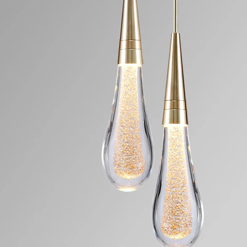 Crystal Droplet Pendant Light with Modern Glass & Gold Design