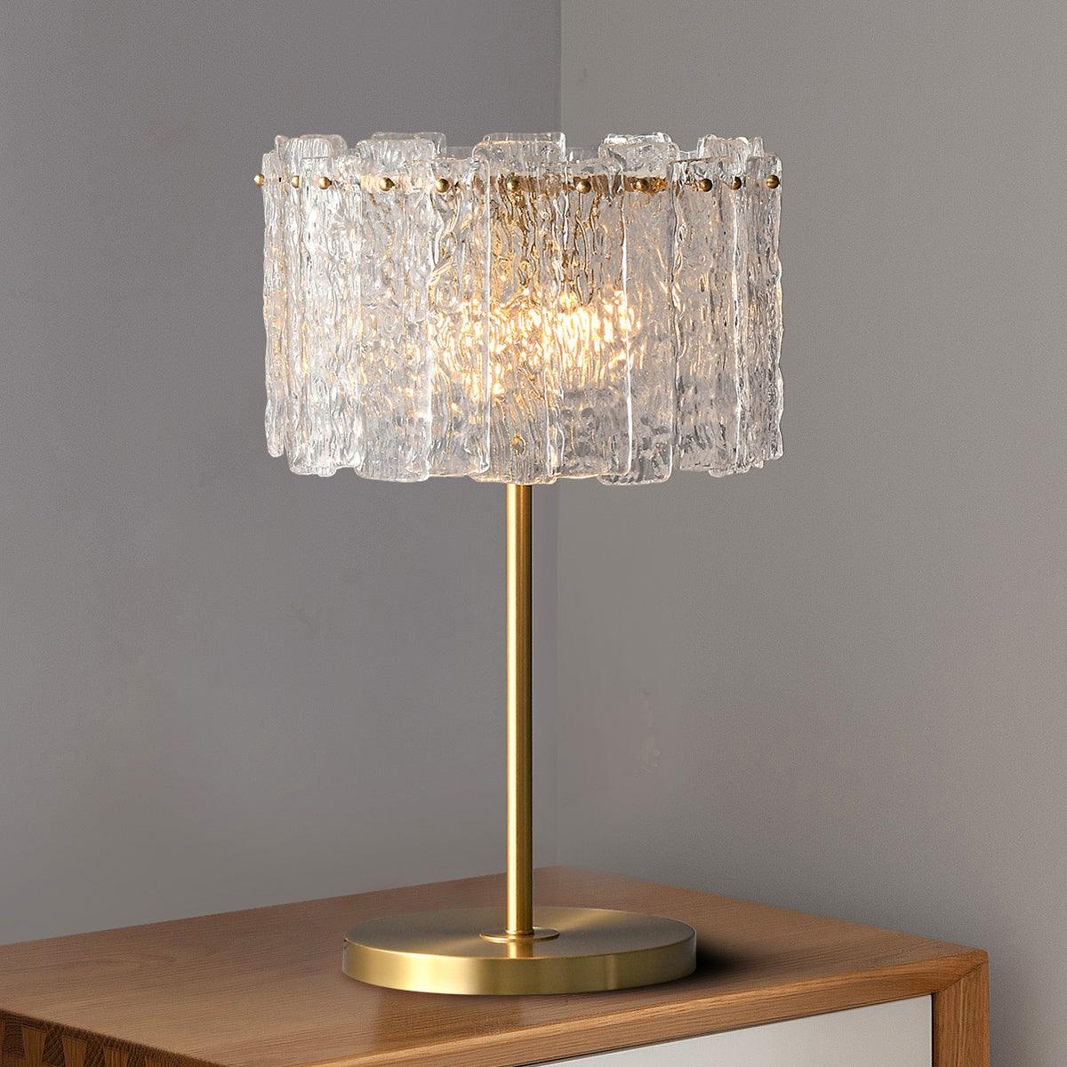 Crystal Gold Desk Lamp with Textured Glass Shade