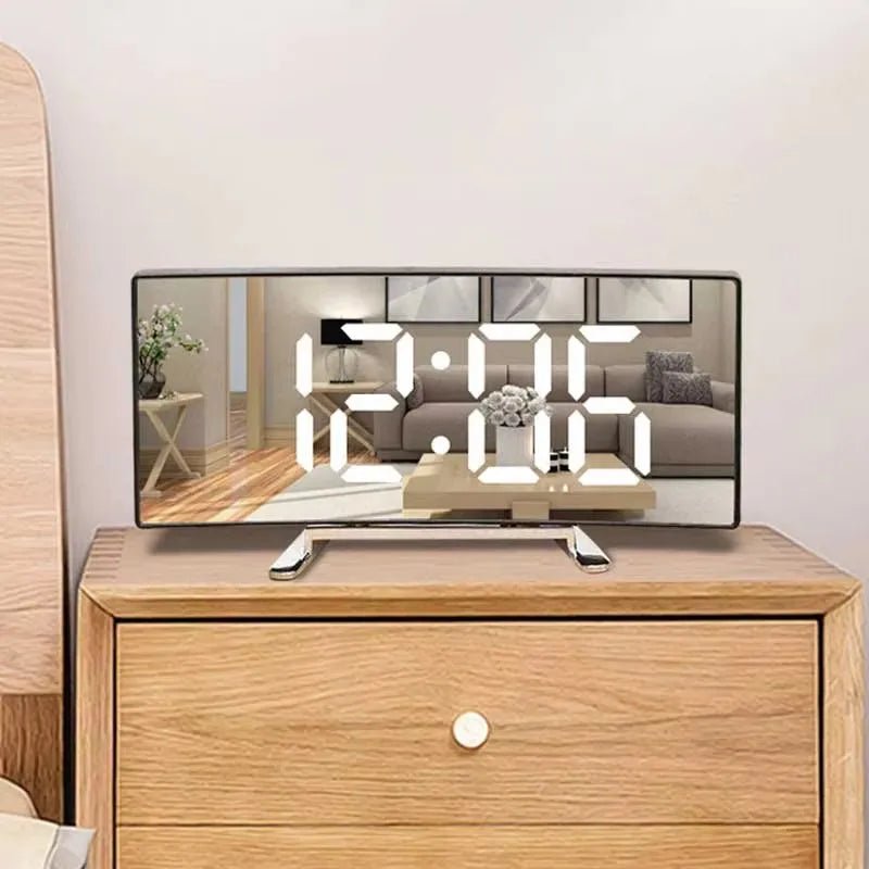 Curved Mirror Alarm Clock with LED Display