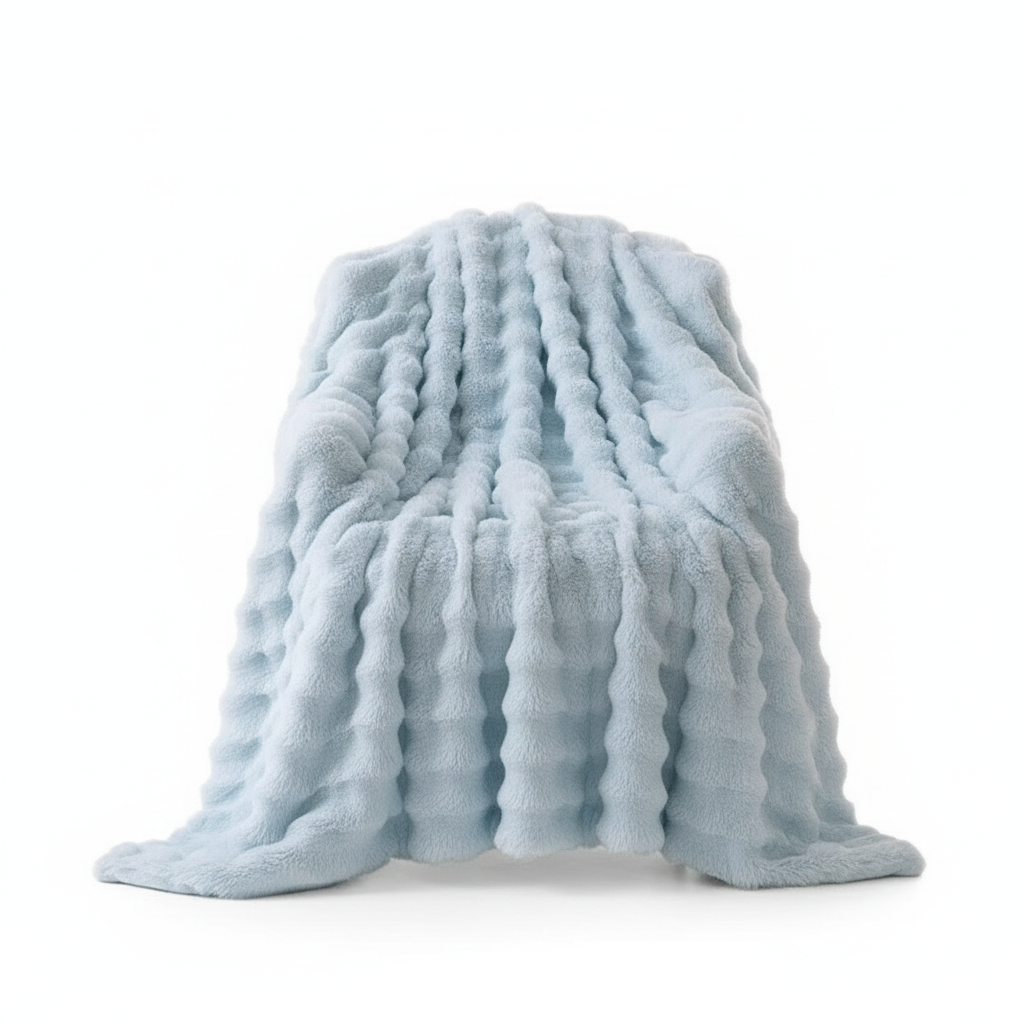 Faux Fur Blanket with Wavy Plush Texture Design