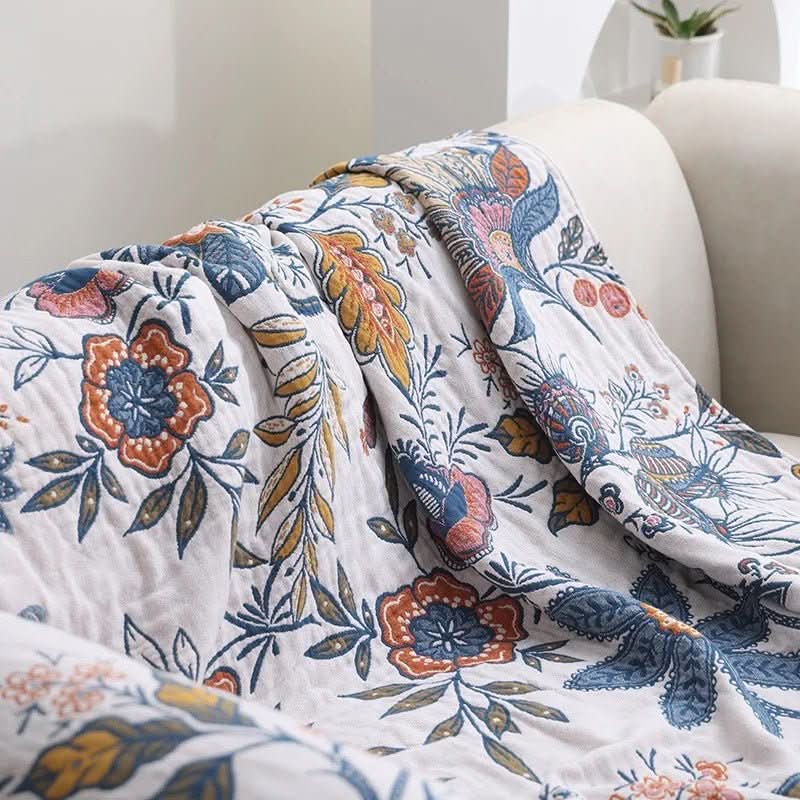 Floral Cotton Blanket with Reversible Pattern