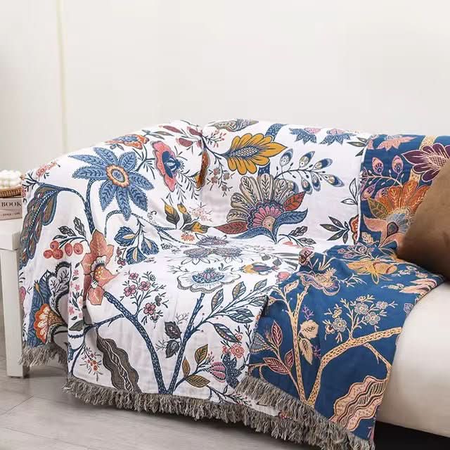 Floral Cotton Blanket with Reversible Pattern