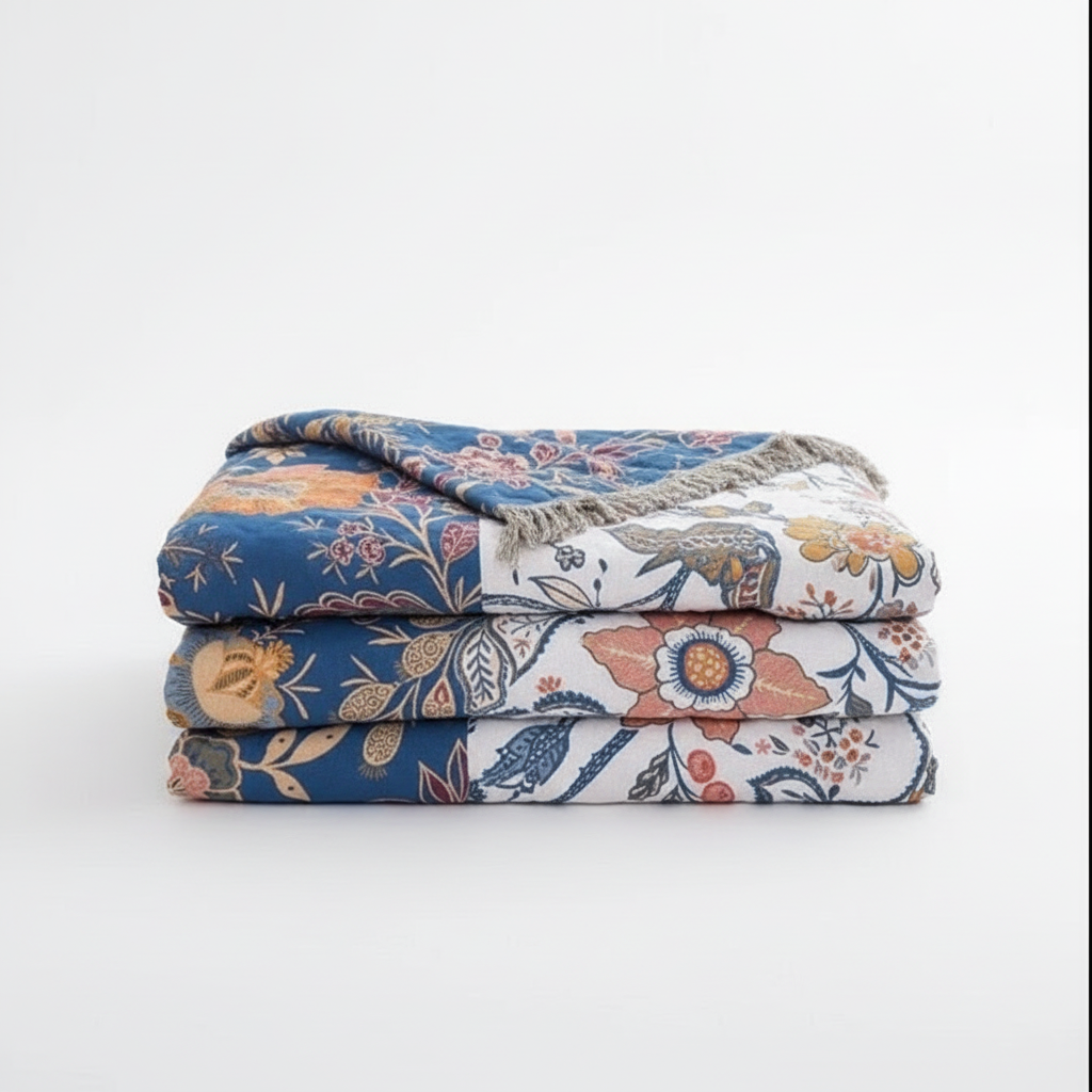 Floral Cotton Blanket with Reversible Pattern