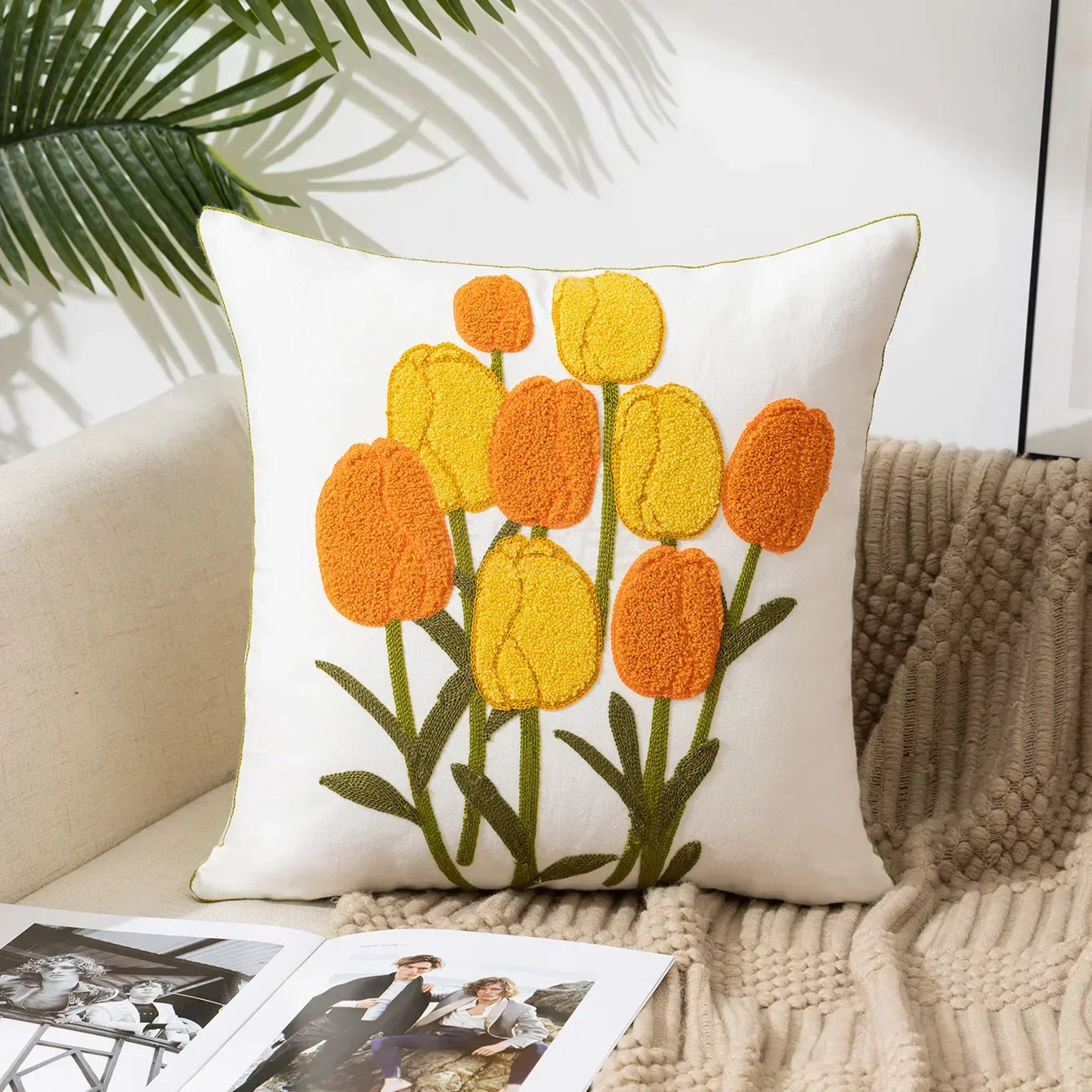Floral Cushion Cover with Embroidered Design